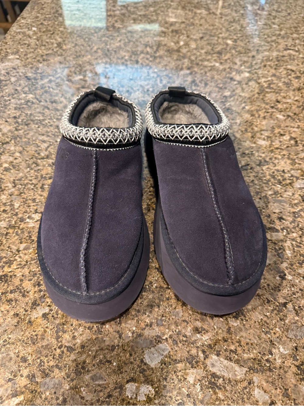 UGG Navy Suede Plush-Lined Slip-On Clogs